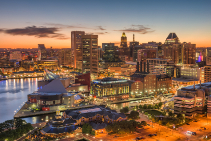 Baltimore, Maryland skyline at dusk