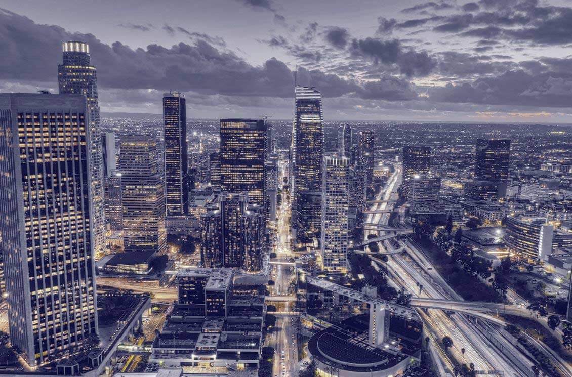 Los Angeles Downtown Arial View at Night Time