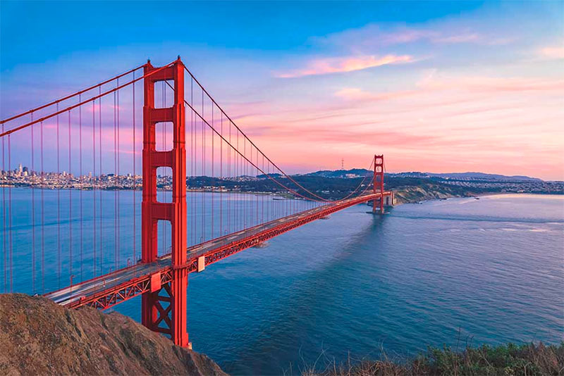 Golden Gate Bridge at Sunset with Calm Waters