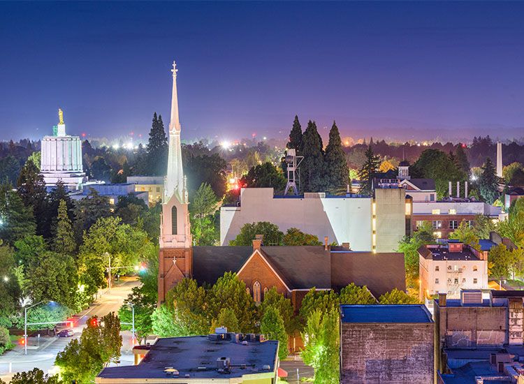 Salem MA Historic District Homes Lit Up at Night Time