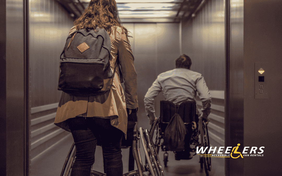 Wheelchair user going into an elevator 