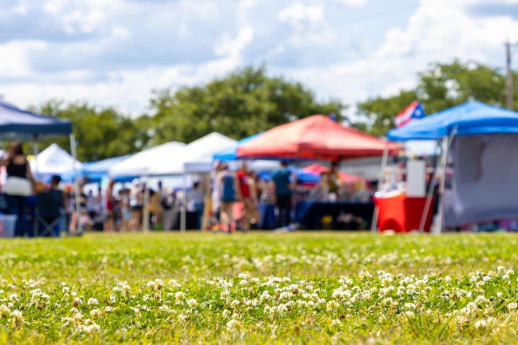 Tents set up on grassy area at VillageFest