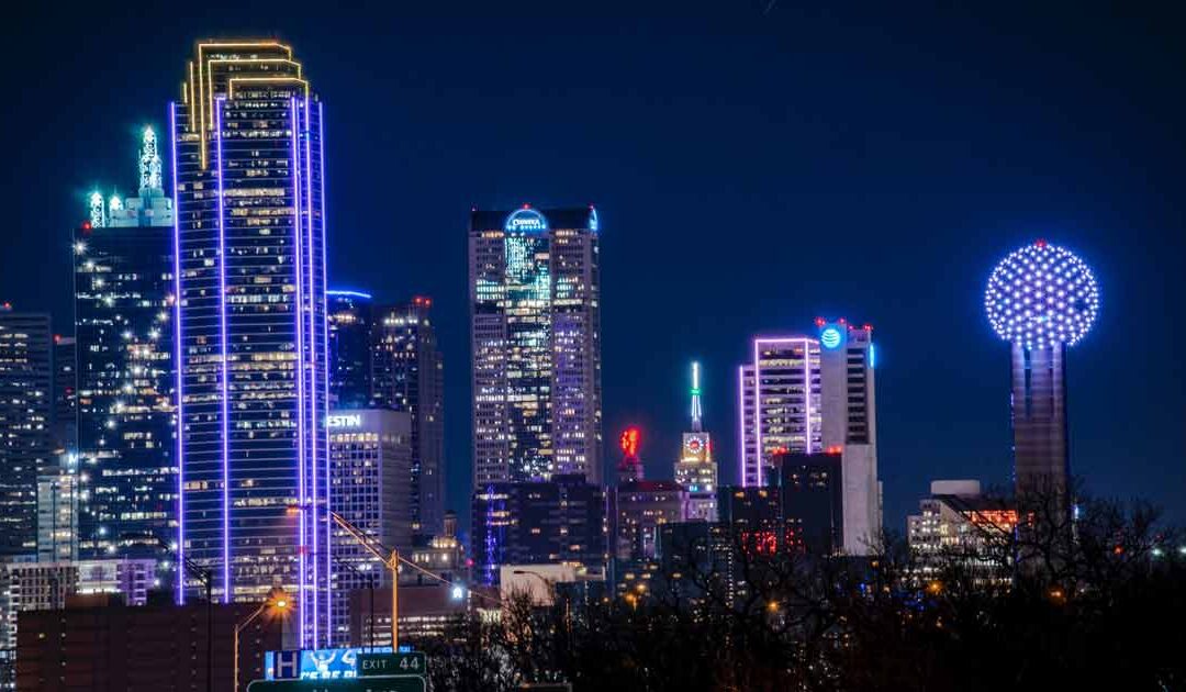 Dallas TX Skyscrapers Lit Up at Night