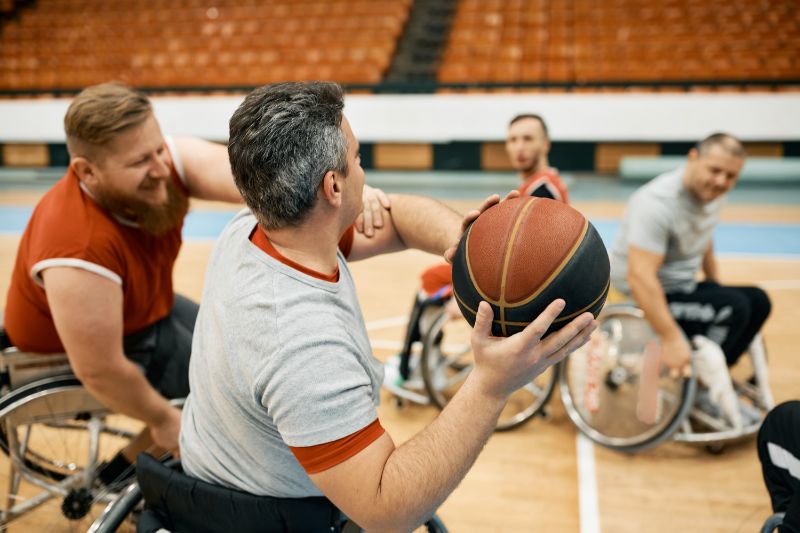 Wheelchair basketball players playing a game.