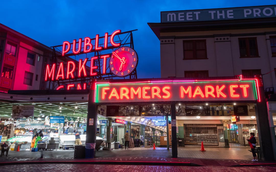 Pike Place Market photo taken at night