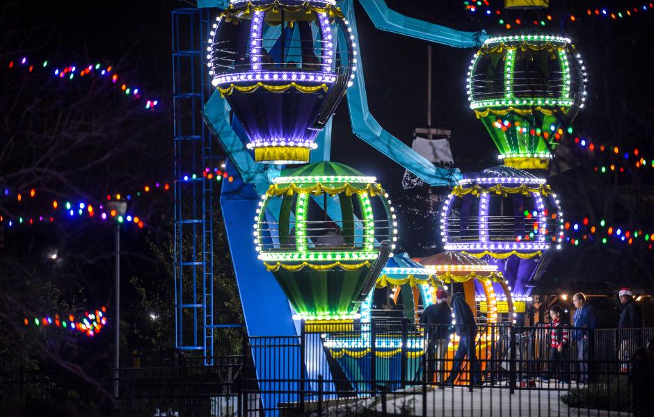 Photo taken of Morgan's Wonderland showing rides lit up